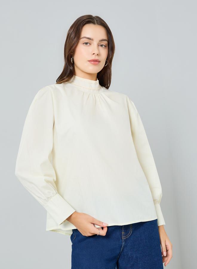 ستايلي بلوزة بأكمام طويلة وياقة عالية - Image 1